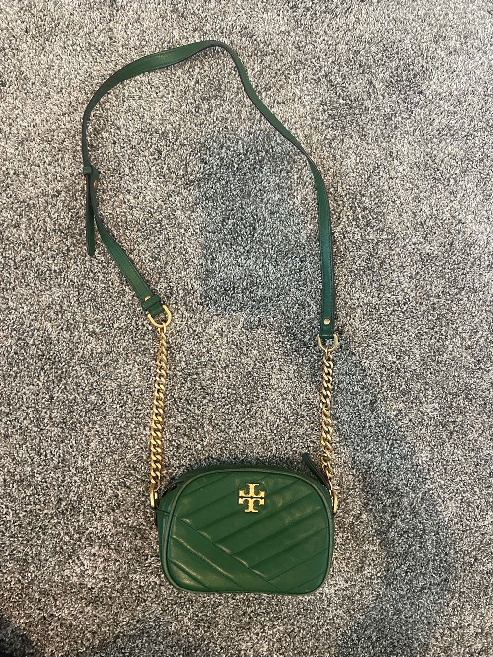 Tory Burch Emerald Green Quilted Leather Crossbody with Gold Hardware